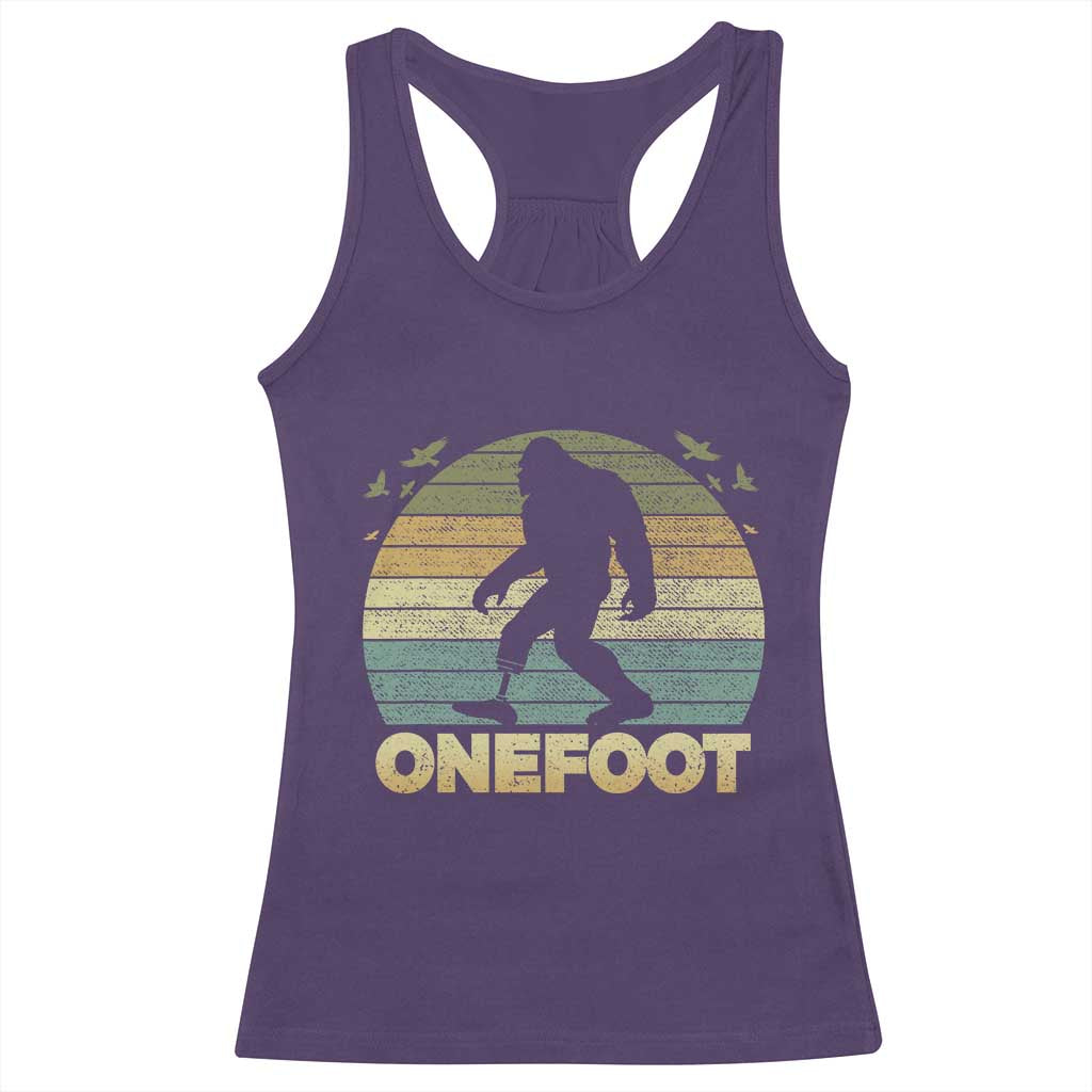 Onefoot Leg Amputee Recovery Racerback Tank Top Retro One Foot Bigfoot - Wonder Print Shop