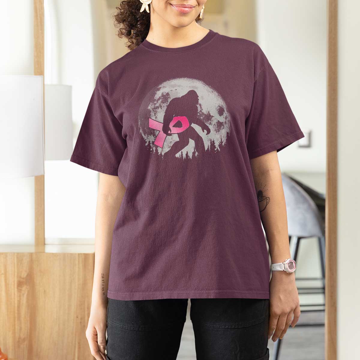 Bigfoot Pink Ribbon Breast Cancer Awareness T Shirt For Women - Wonder Print Shop