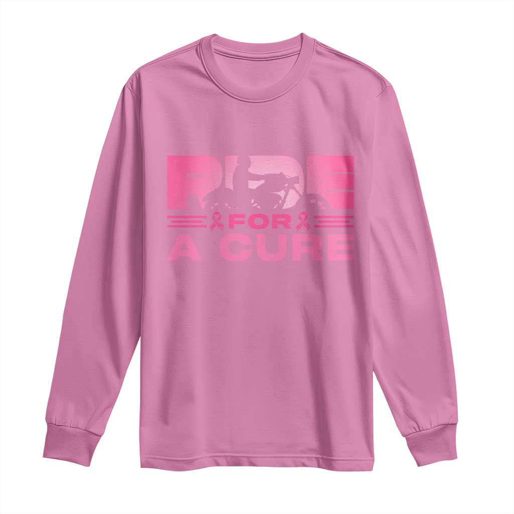Breast Cancer Motorcycle Long Sleeve Shirt Pink Ribbon Ride For A Cure - Wonder Print Shop