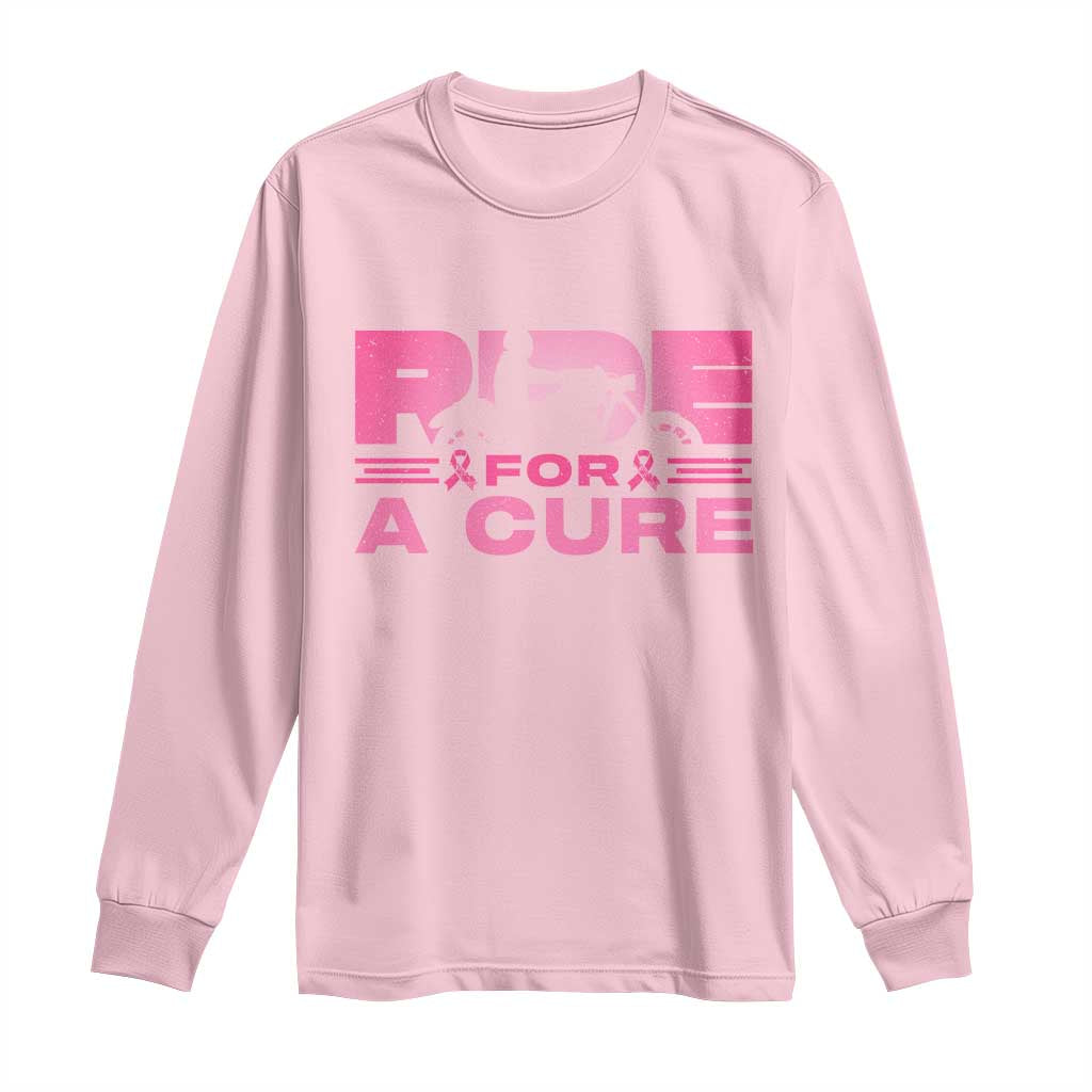 Breast Cancer Motorcycle Long Sleeve Shirt Pink Ribbon Ride For A Cure - Wonder Print Shop