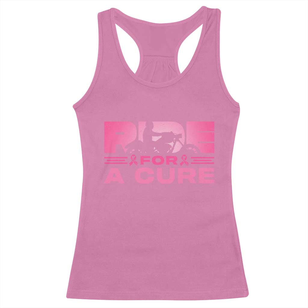Breast Cancer Motorcycle Racerback Tank Top Pink Ribbon Ride For A Cure - Wonder Print Shop