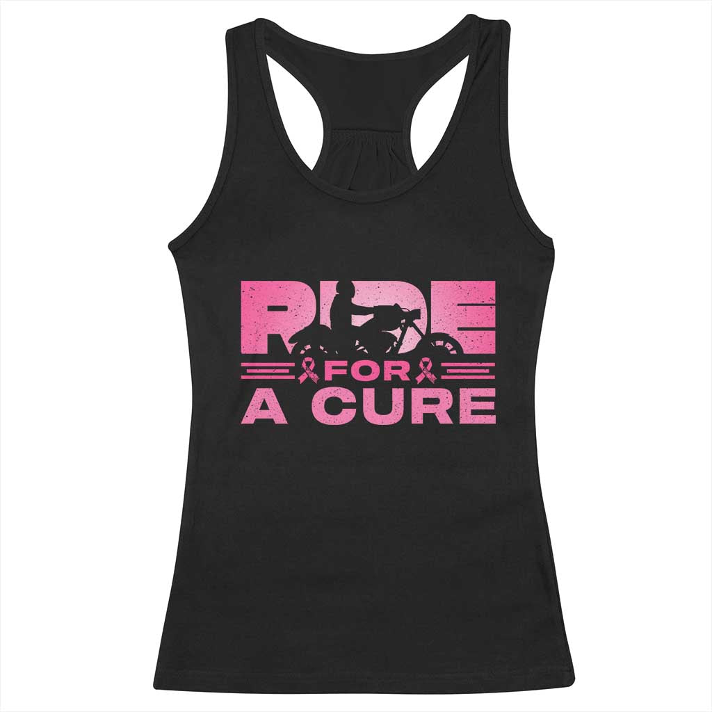 Breast Cancer Motorcycle Racerback Tank Top Pink Ribbon Ride For A Cure - Wonder Print Shop