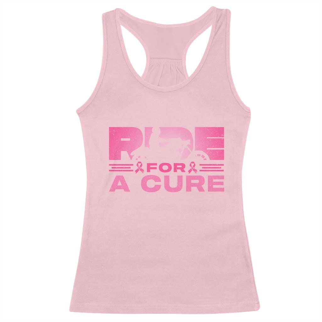 Breast Cancer Motorcycle Racerback Tank Top Pink Ribbon Ride For A Cure - Wonder Print Shop