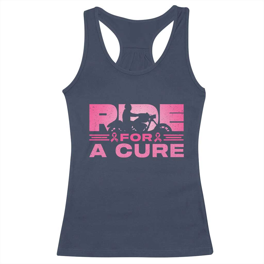 Breast Cancer Motorcycle Racerback Tank Top Pink Ribbon Ride For A Cure - Wonder Print Shop