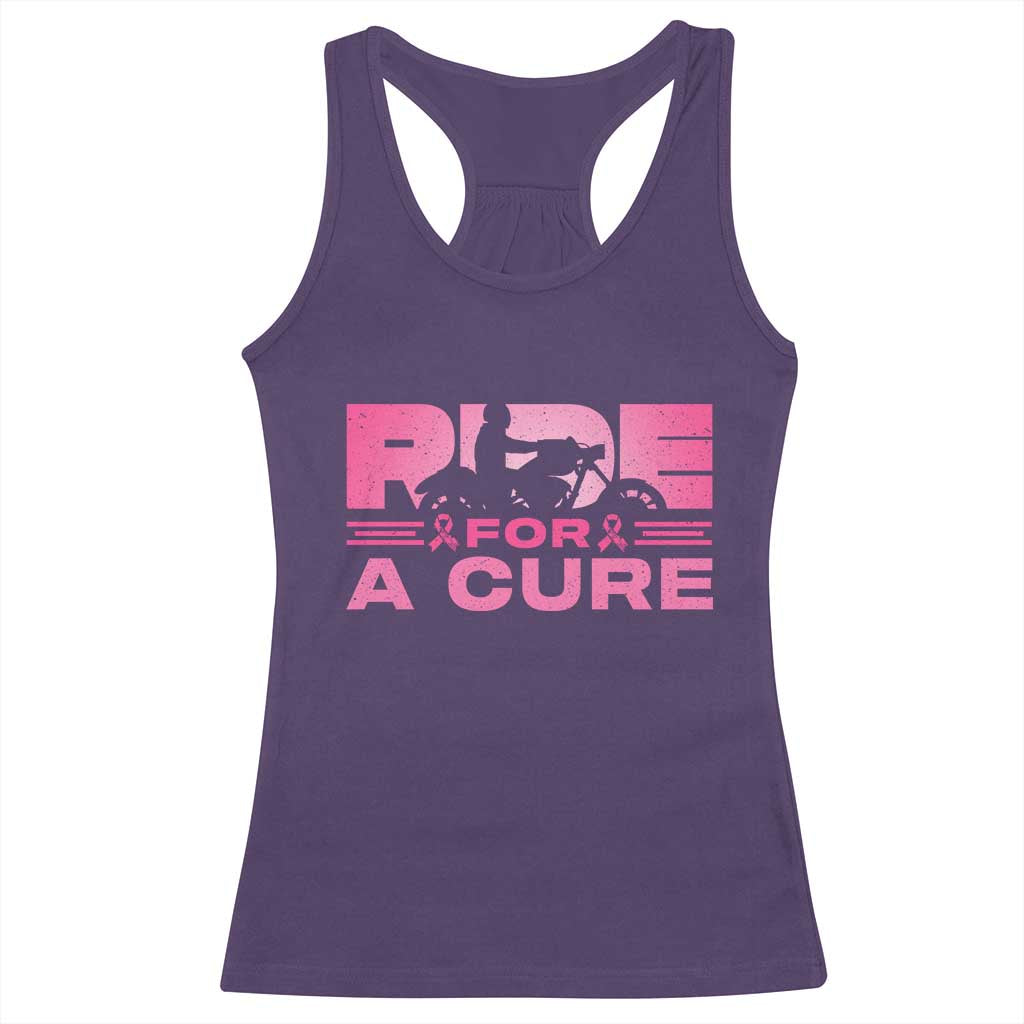 Breast Cancer Motorcycle Racerback Tank Top Pink Ribbon Ride For A Cure - Wonder Print Shop