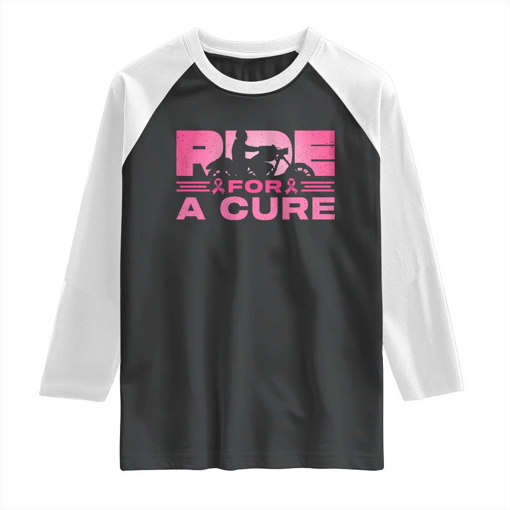 Breast Cancer Motorcycle Raglan Shirt Pink Ribbon Ride For A Cure - Wonder Print Shop