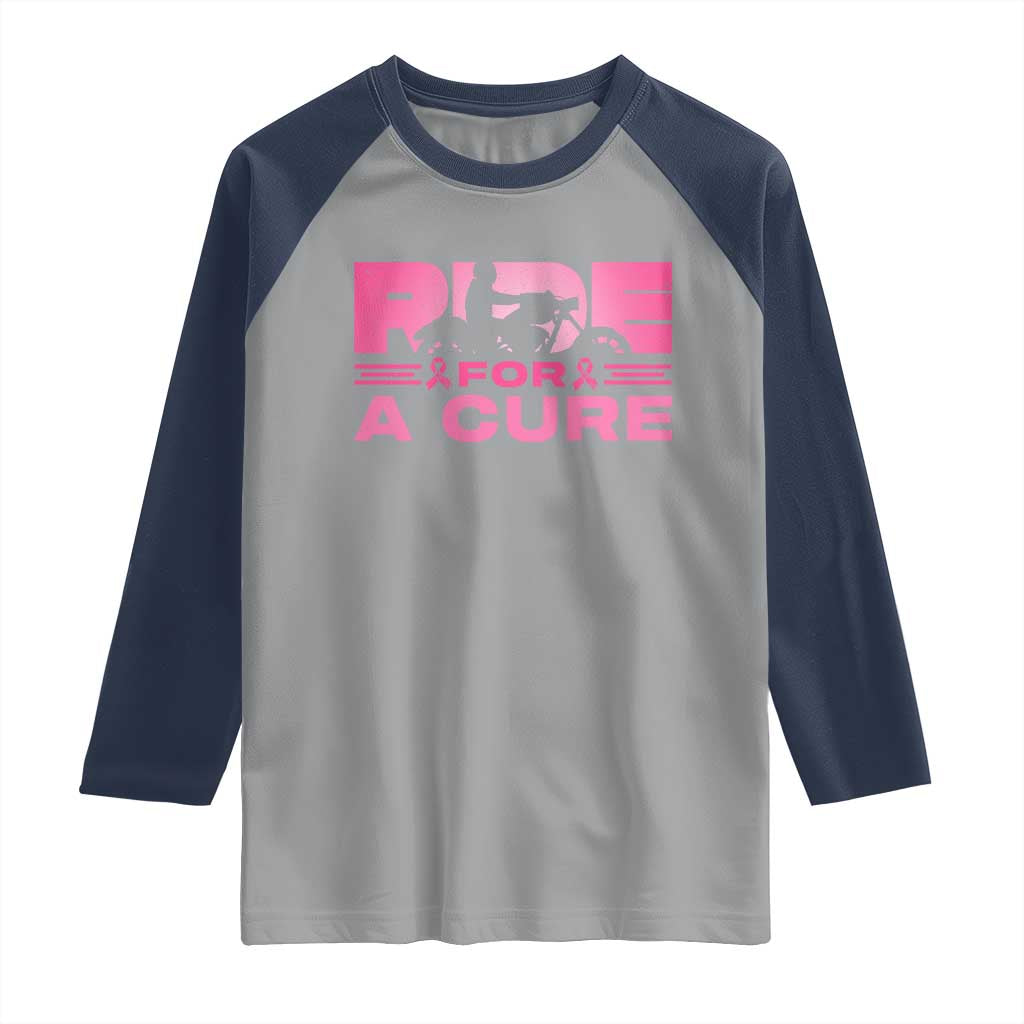 Breast Cancer Motorcycle Raglan Shirt Pink Ribbon Ride For A Cure - Wonder Print Shop