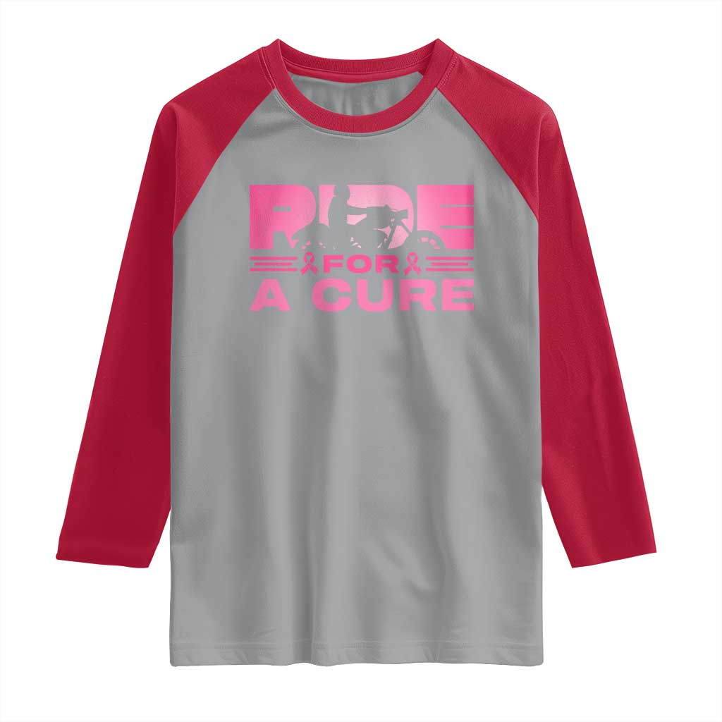 Breast Cancer Motorcycle Raglan Shirt Pink Ribbon Ride For A Cure - Wonder Print Shop