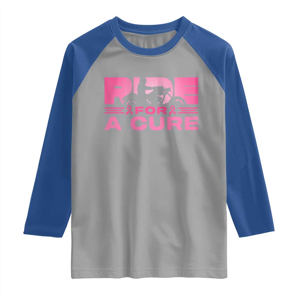 Breast Cancer Motorcycle Raglan Shirt Pink Ribbon Ride For A Cure - Wonder Print Shop