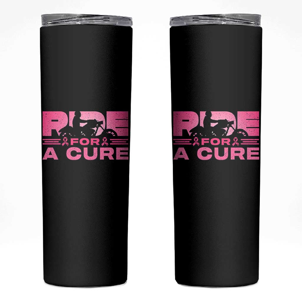 Breast Cancer Motorcycle Skinny Tumbler Pink Ribbon Ride For A Cure - Wonder Print Shop