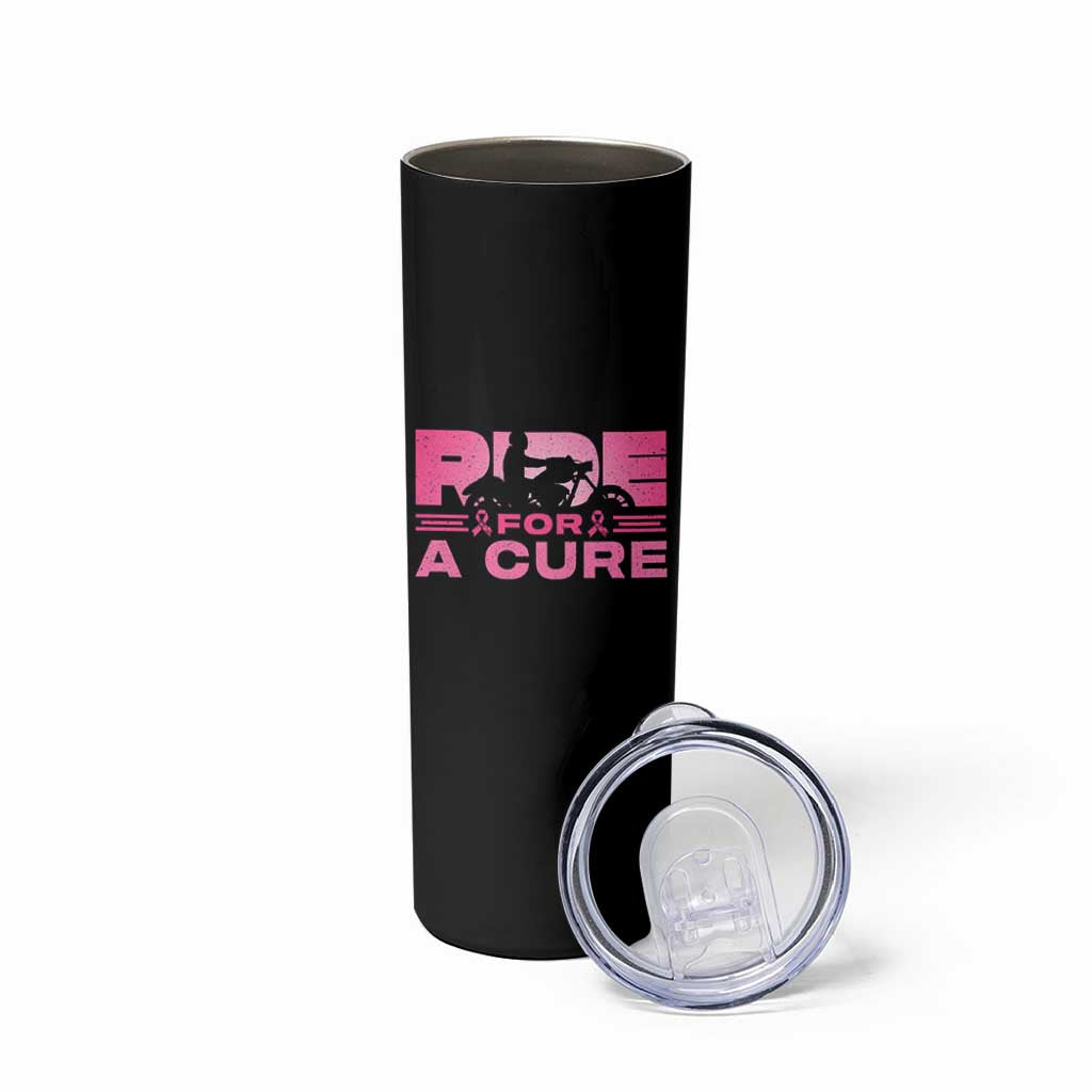 Breast Cancer Motorcycle Skinny Tumbler Pink Ribbon Ride For A Cure - Wonder Print Shop