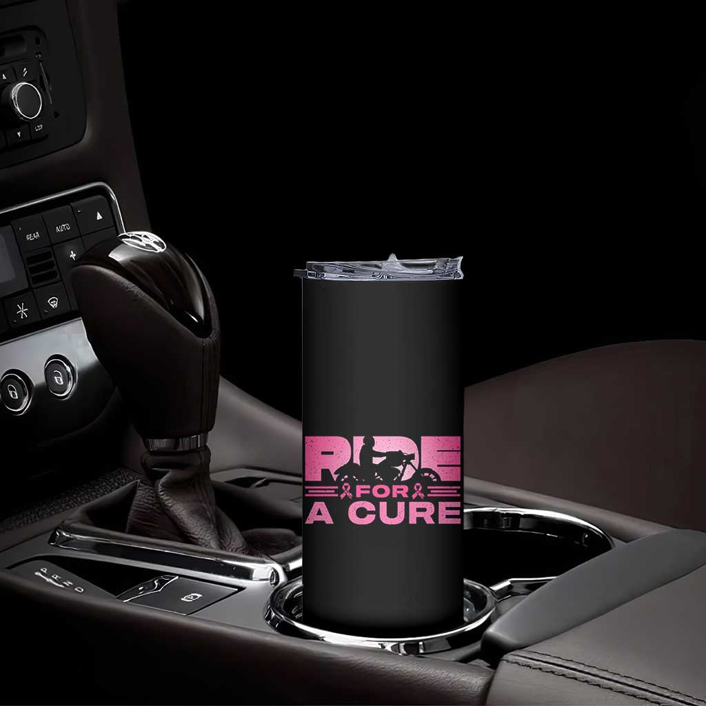 Breast Cancer Motorcycle Skinny Tumbler Pink Ribbon Ride For A Cure - Wonder Print Shop