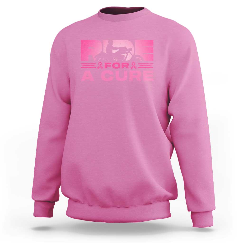 Breast Cancer Motorcycle Sweatshirt Pink Ribbon Ride For A Cure - Wonder Print Shop