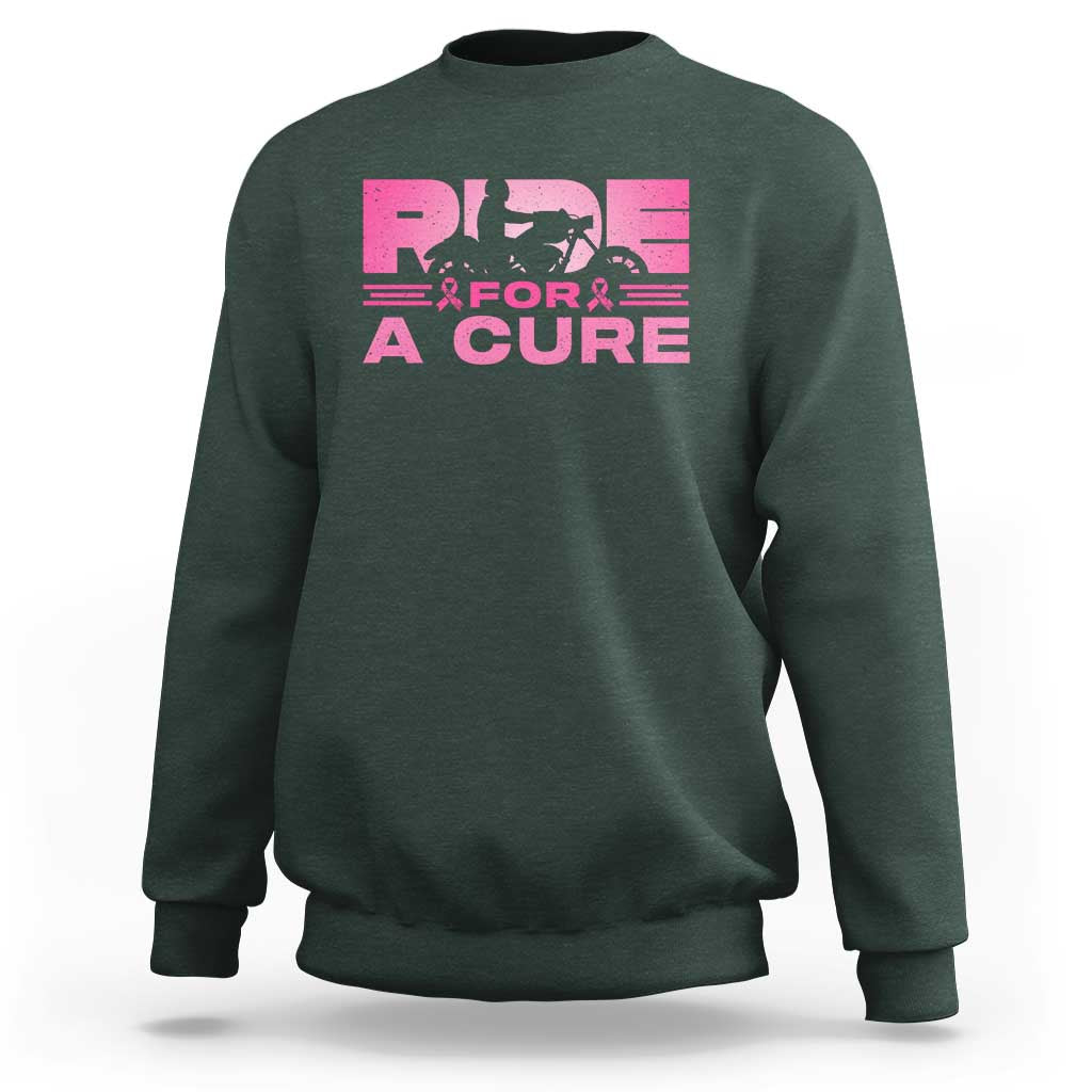 Breast Cancer Motorcycle Sweatshirt Pink Ribbon Ride For A Cure - Wonder Print Shop