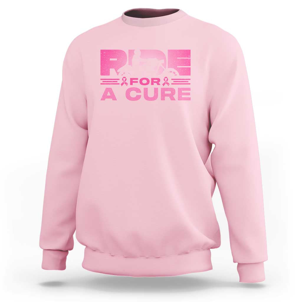 Breast Cancer Motorcycle Sweatshirt Pink Ribbon Ride For A Cure - Wonder Print Shop