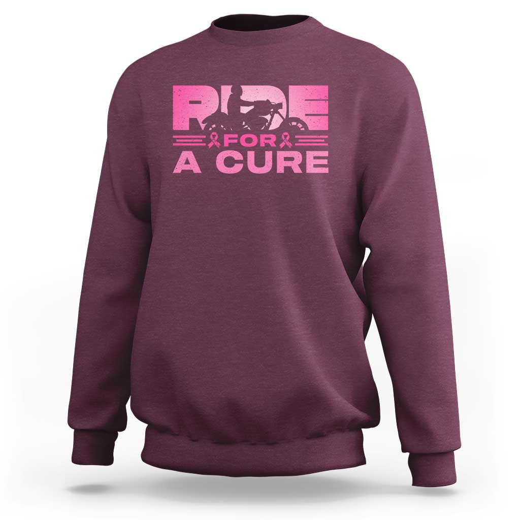 Breast Cancer Motorcycle Sweatshirt Pink Ribbon Ride For A Cure - Wonder Print Shop