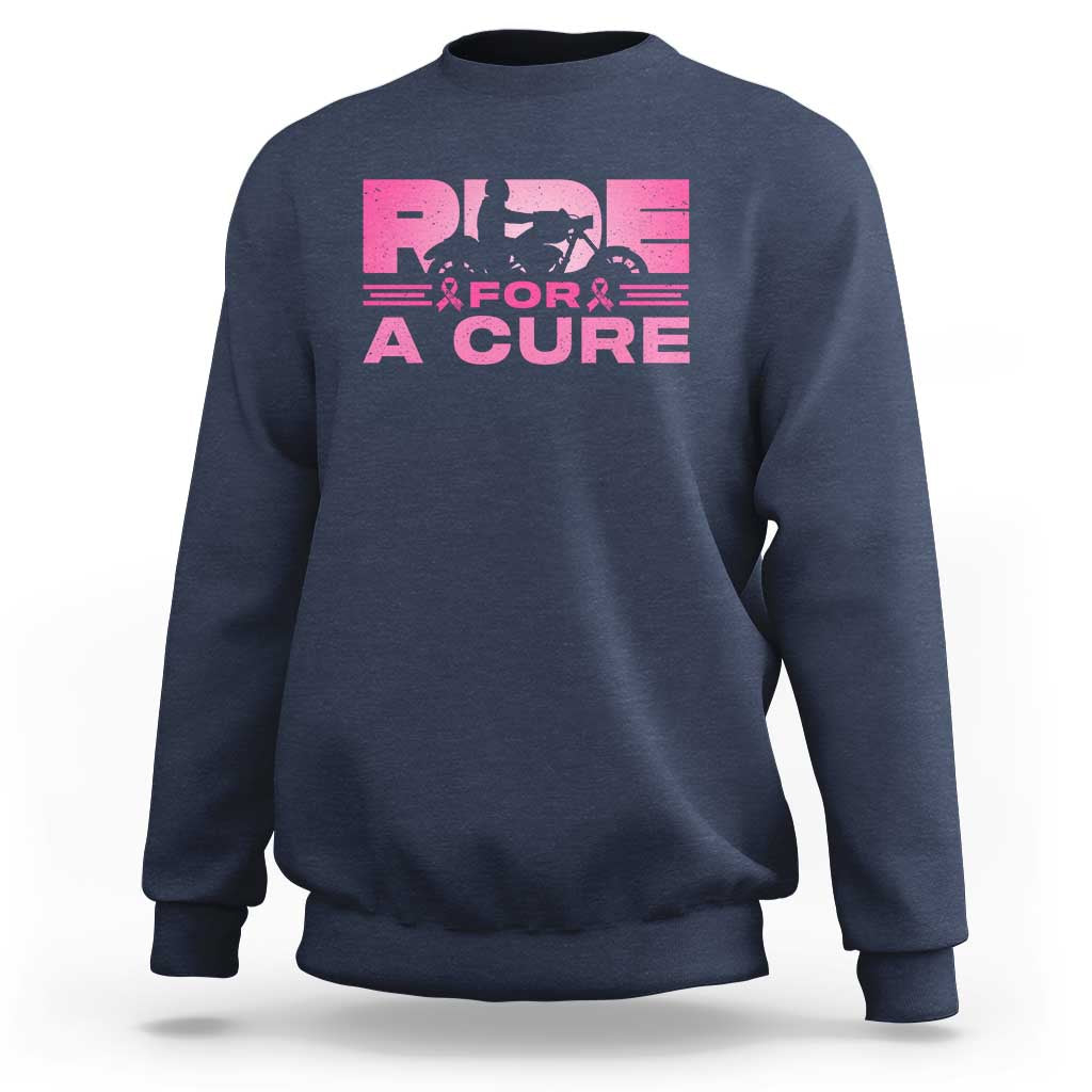 Breast Cancer Motorcycle Sweatshirt Pink Ribbon Ride For A Cure - Wonder Print Shop