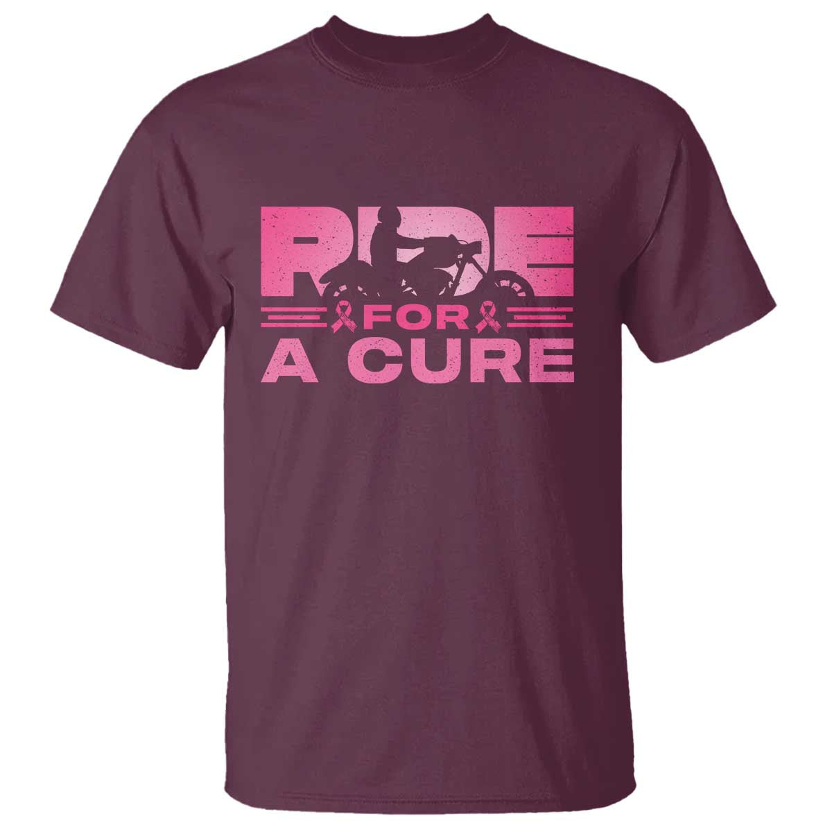 Breast Cancer Motorcycle T Shirt Pink Ribbon Ride For A Cure - Wonder Print Shop
