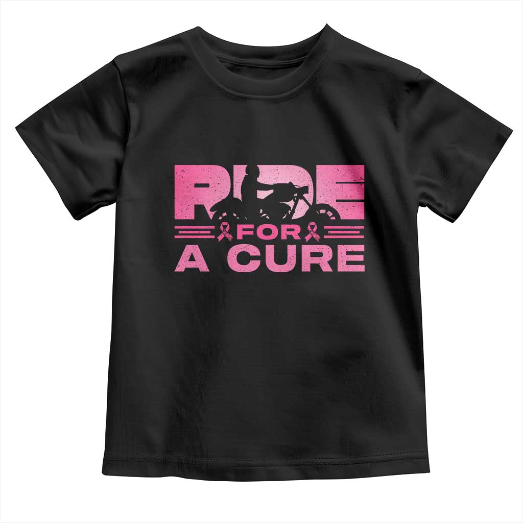 Breast Cancer Motorcycle Toddler T Shirt Pink Ribbon Ride For A Cure - Wonder Print Shop