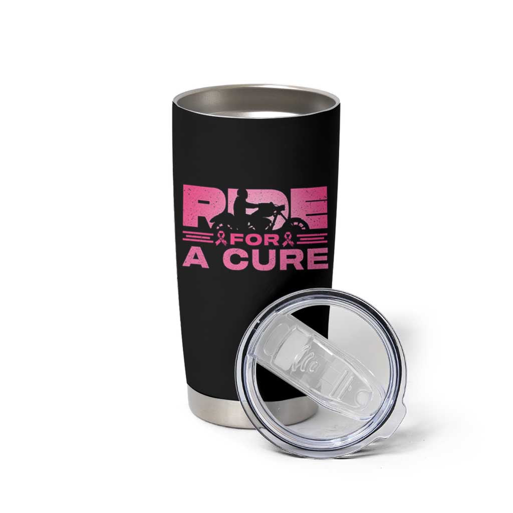 Breast Cancer Motorcycle Tumbler Cup Pink Ribbon Ride For A Cure - Wonder Print Shop