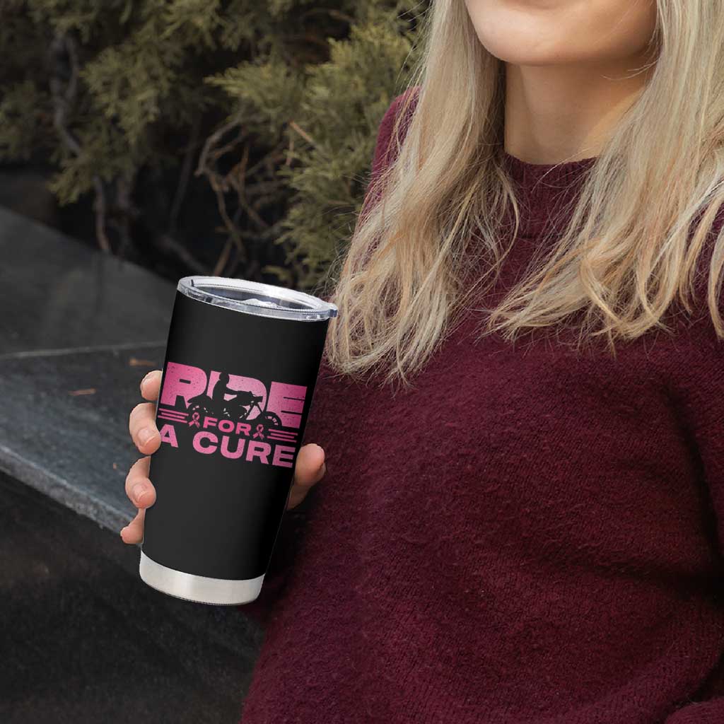 Breast Cancer Motorcycle Tumbler Cup Pink Ribbon Ride For A Cure - Wonder Print Shop