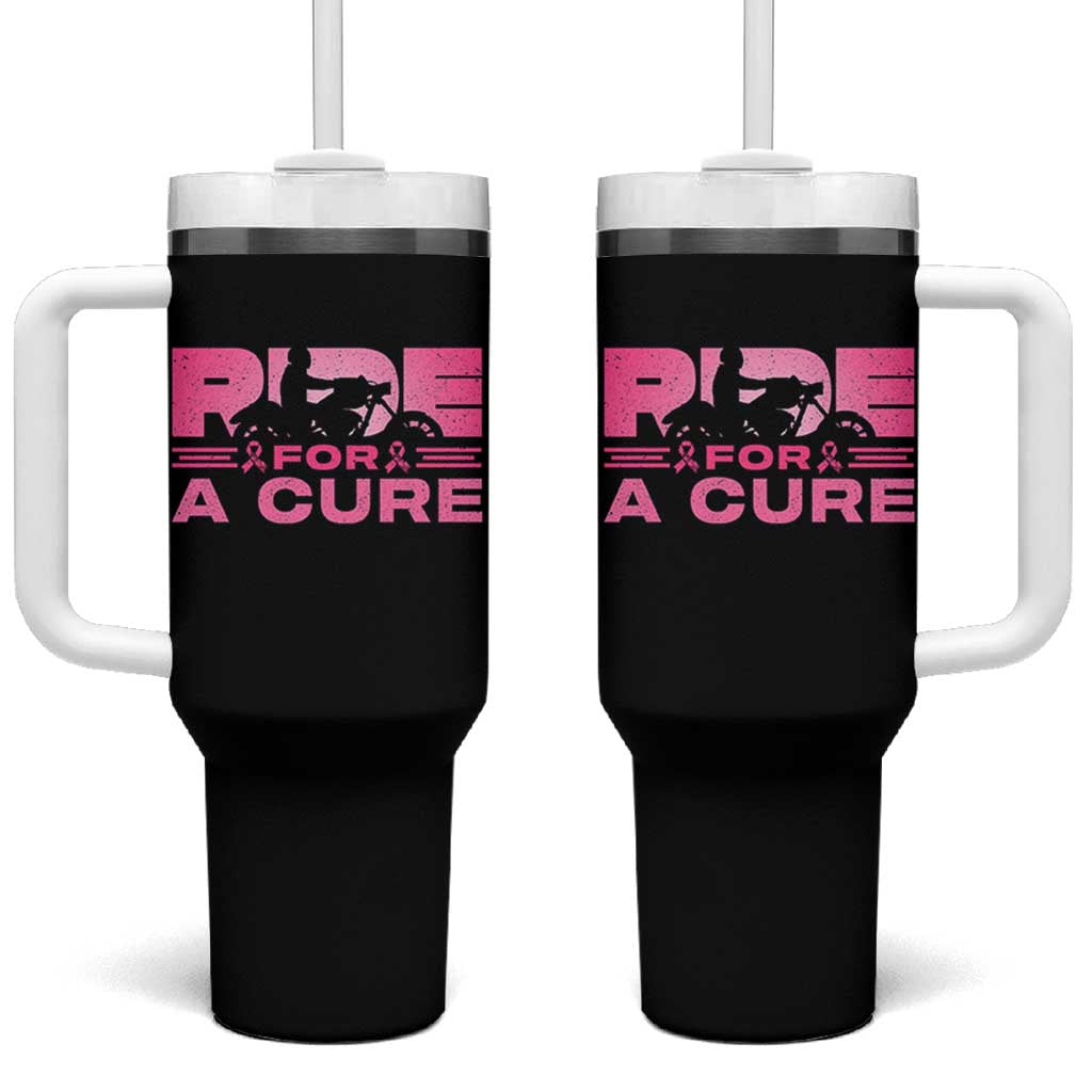 Breast Cancer Motorcycle Tumbler With Handle Pink Ribbon Ride For A Cure - Wonder Print Shop