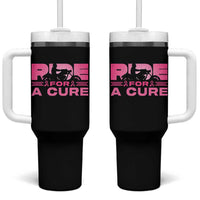 Breast Cancer Motorcycle Tumbler With Handle Pink Ribbon Ride For A Cure - Wonder Print Shop