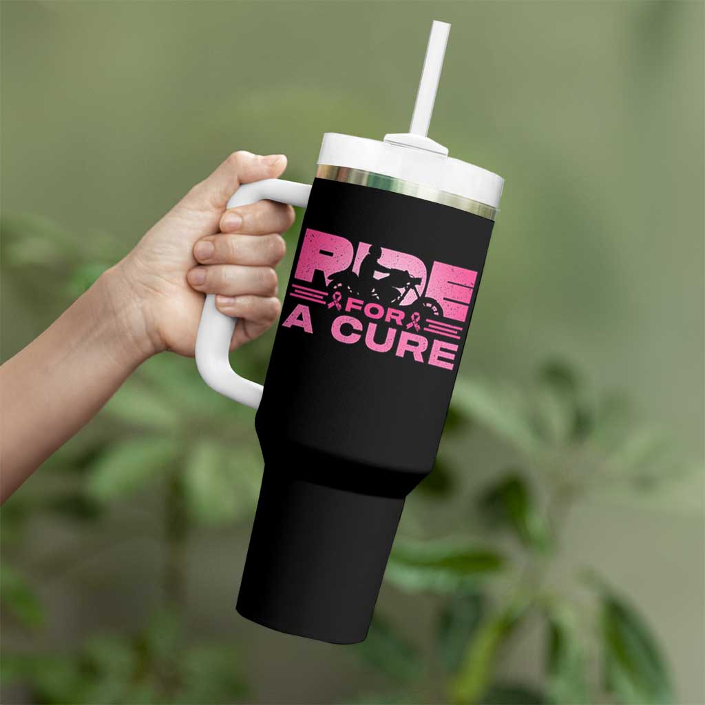 Breast Cancer Motorcycle Tumbler With Handle Pink Ribbon Ride For A Cure - Wonder Print Shop