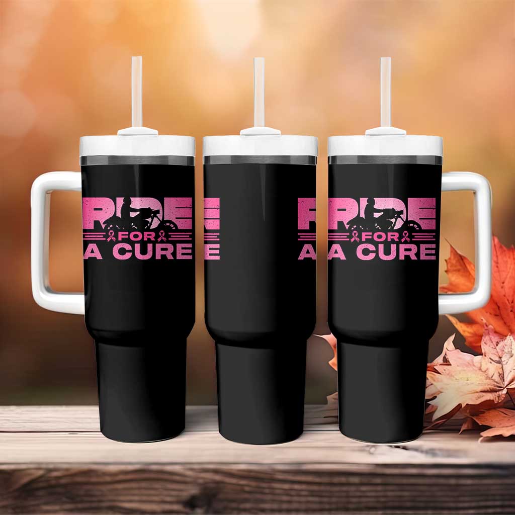 Breast Cancer Motorcycle Tumbler With Handle Pink Ribbon Ride For A Cure - Wonder Print Shop
