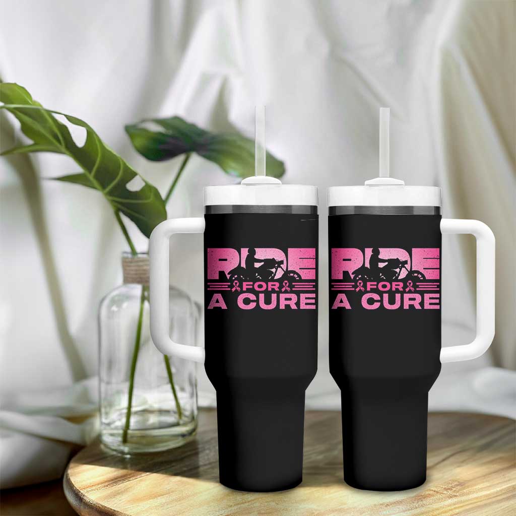 Breast Cancer Motorcycle Tumbler With Handle Pink Ribbon Ride For A Cure - Wonder Print Shop