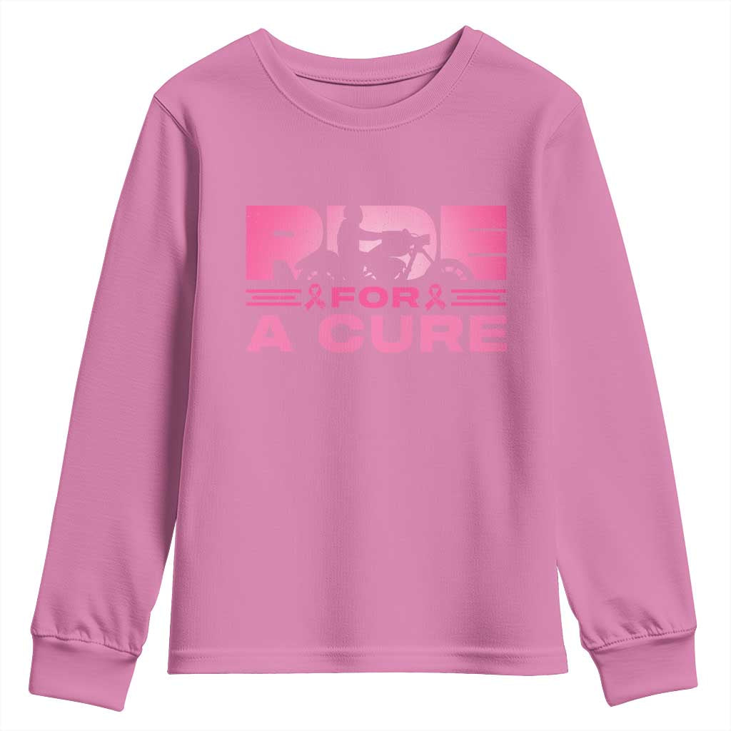 Breast Cancer Motorcycle Youth Sweatshirt Pink Ribbon Ride For A Cure - Wonder Print Shop