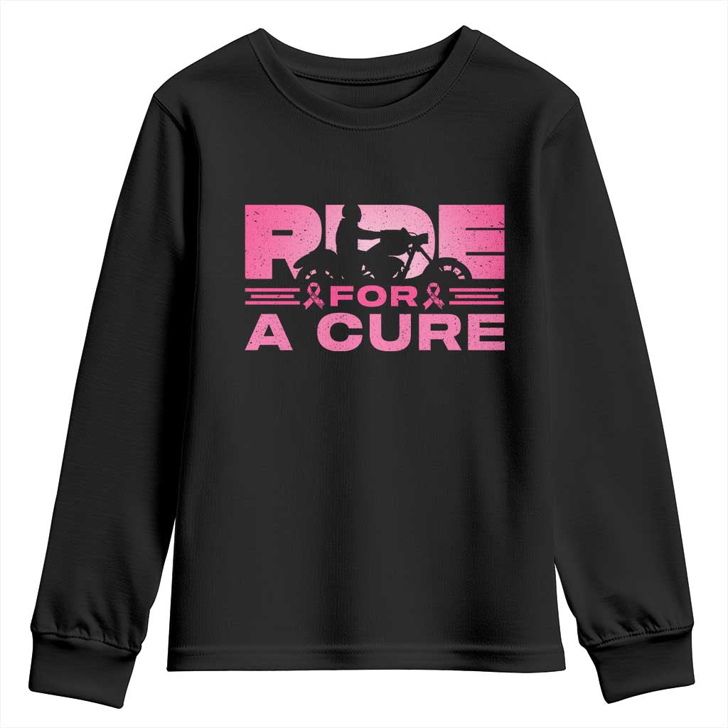 Breast Cancer Motorcycle Youth Sweatshirt Pink Ribbon Ride For A Cure - Wonder Print Shop