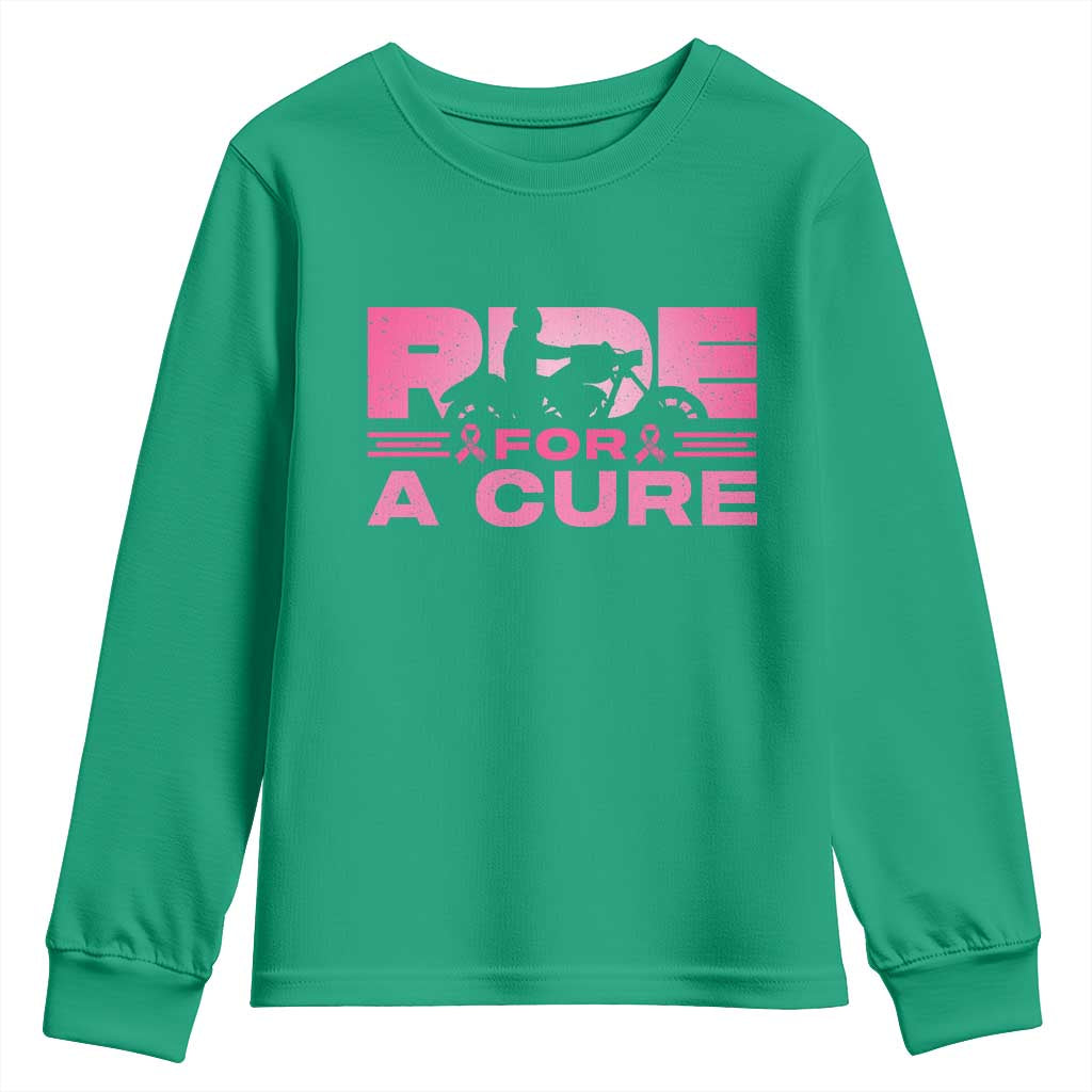 Breast Cancer Motorcycle Youth Sweatshirt Pink Ribbon Ride For A Cure - Wonder Print Shop