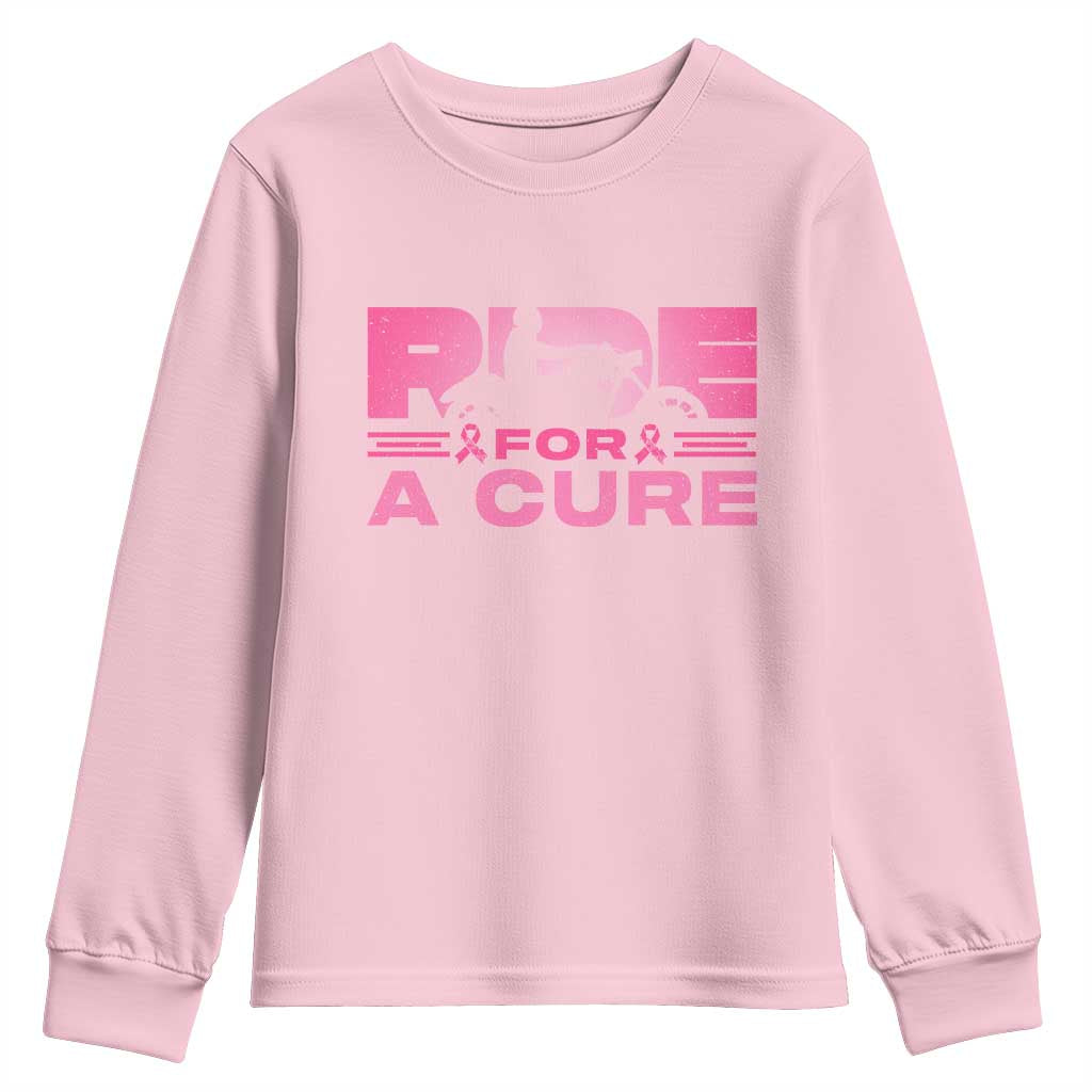 Breast Cancer Motorcycle Youth Sweatshirt Pink Ribbon Ride For A Cure - Wonder Print Shop