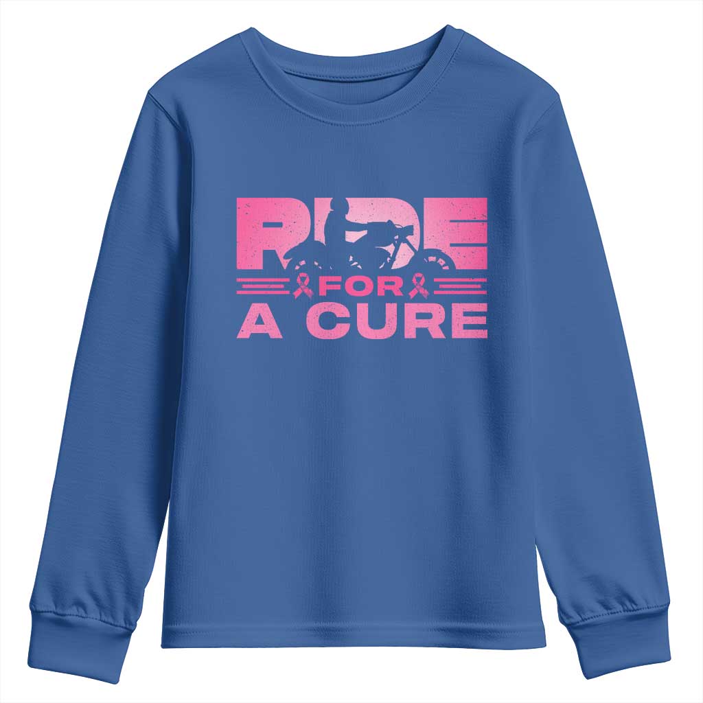 Breast Cancer Motorcycle Youth Sweatshirt Pink Ribbon Ride For A Cure - Wonder Print Shop