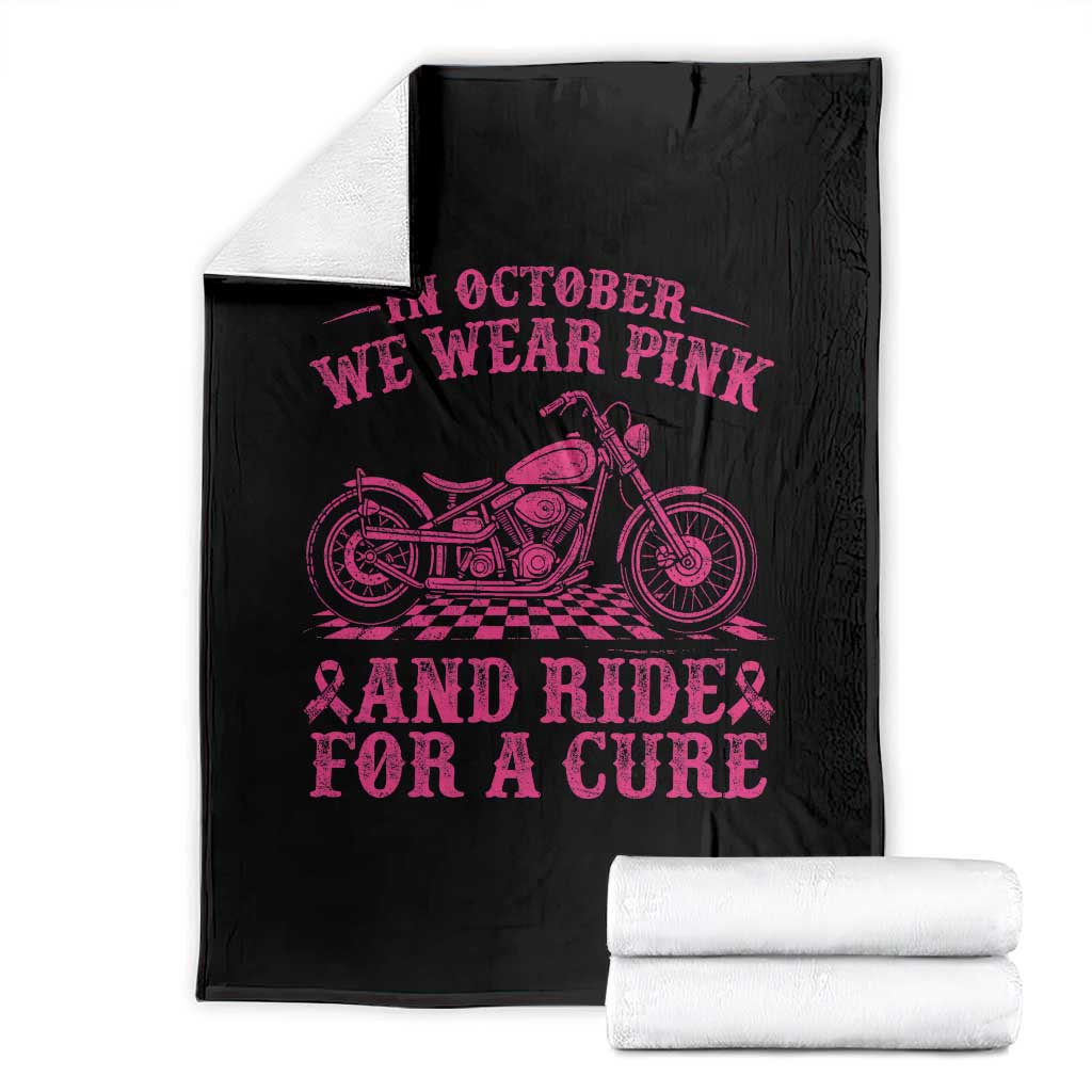 Breast Cancer Motorcycle Throw Blanket In October We Wear Pink Ride For A Cure - Wonder Print Shop
