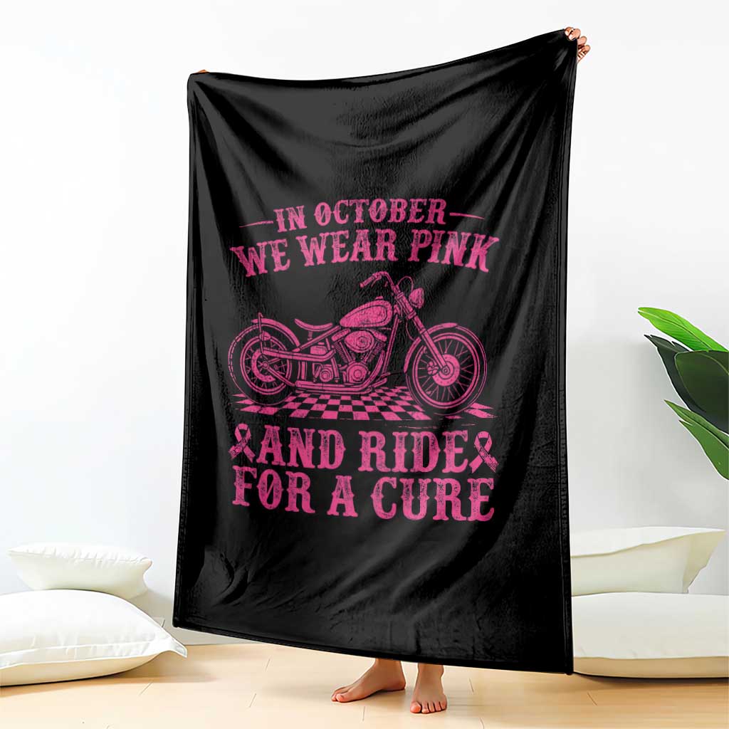 Breast Cancer Motorcycle Throw Blanket In October We Wear Pink Ride For A Cure - Wonder Print Shop