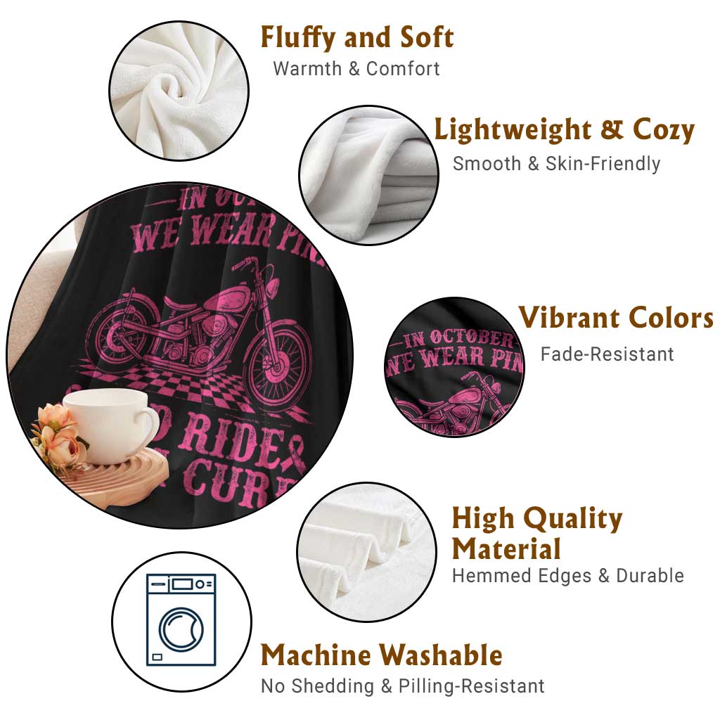 Breast Cancer Motorcycle Throw Blanket In October We Wear Pink Ride For A Cure - Wonder Print Shop