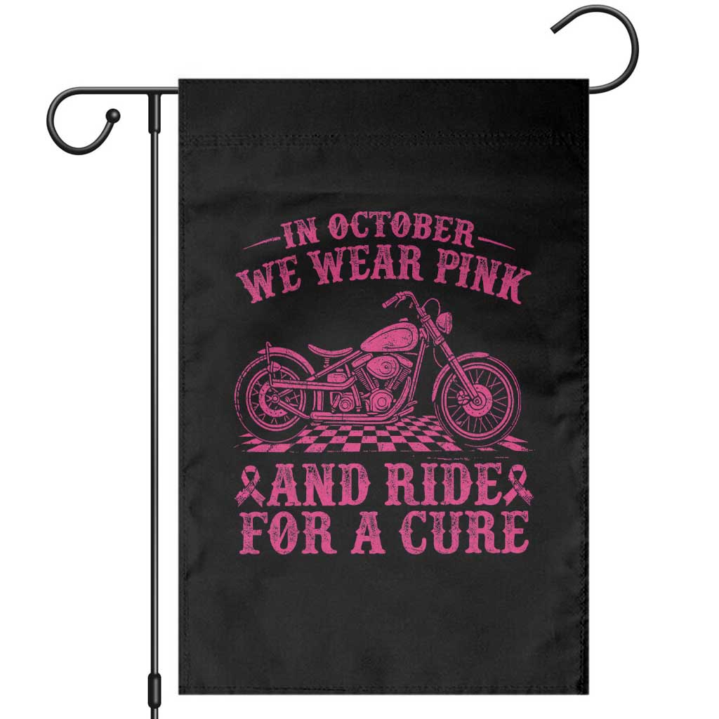 Breast Cancer Motorcycle Garden Flag In October We Wear Pink Ride For A Cure - Wonder Print Shop