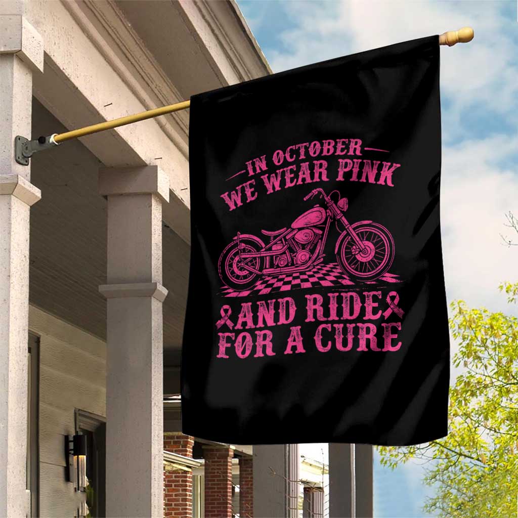 Breast Cancer Motorcycle Garden Flag In October We Wear Pink Ride For A Cure - Wonder Print Shop