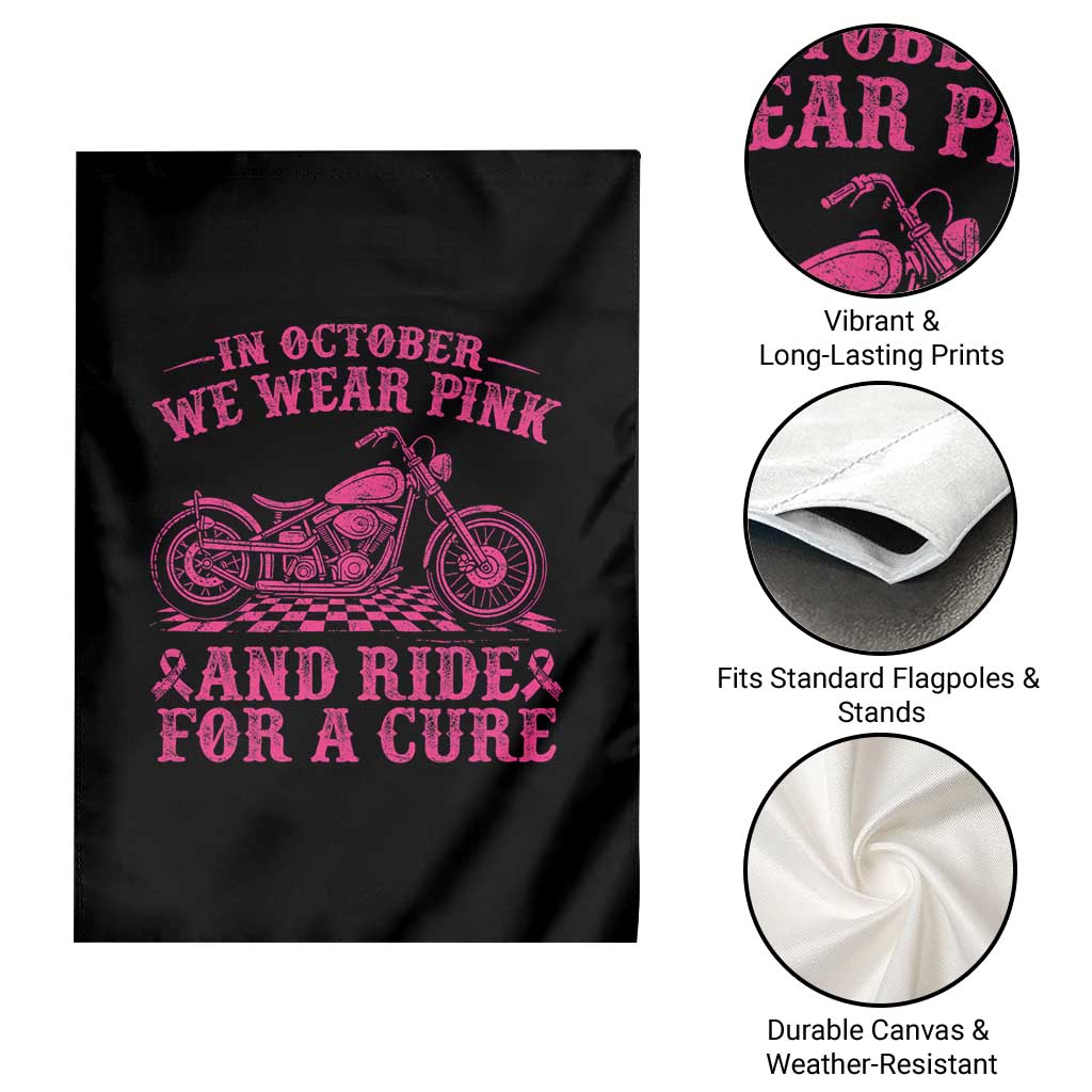 Breast Cancer Motorcycle Garden Flag In October We Wear Pink Ride For A Cure - Wonder Print Shop