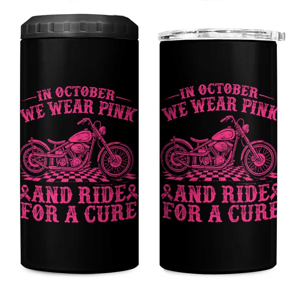 Breast Cancer Motorcycle 4 in 1 Can Cooler Tumbler In October We Wear Pink Ride For A Cure - Wonder Print Shop