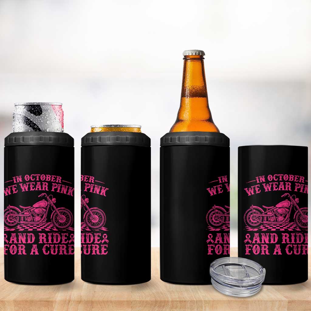 Breast Cancer Motorcycle 4 in 1 Can Cooler Tumbler In October We Wear Pink Ride For A Cure - Wonder Print Shop