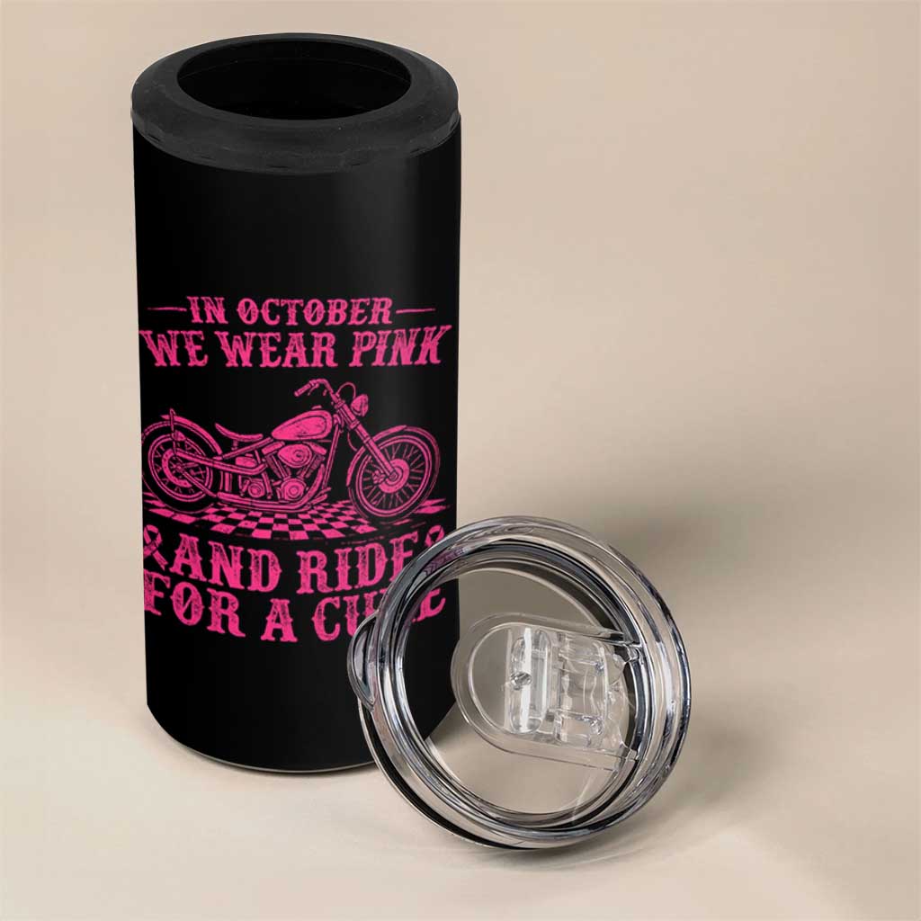 Breast Cancer Motorcycle 4 in 1 Can Cooler Tumbler In October We Wear Pink Ride For A Cure - Wonder Print Shop