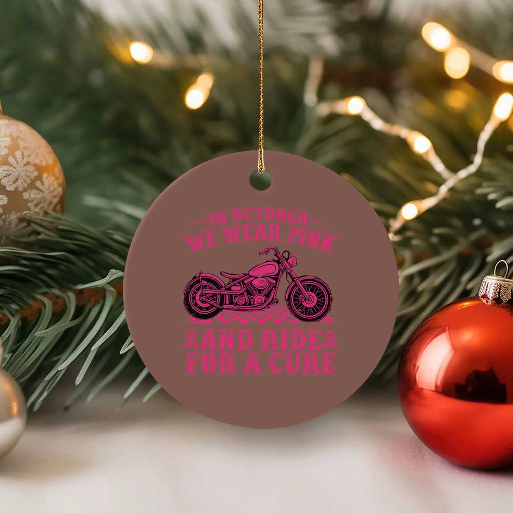 Breast Cancer Motorcycle Ceramic Ornament In October We Wear Pink Ride For A Cure - Wonder Print Shop