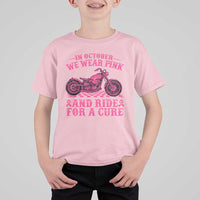 Breast Cancer Motorcycle T Shirt For Kid In October We Wear Pink Ride For A Cure - Wonder Print Shop