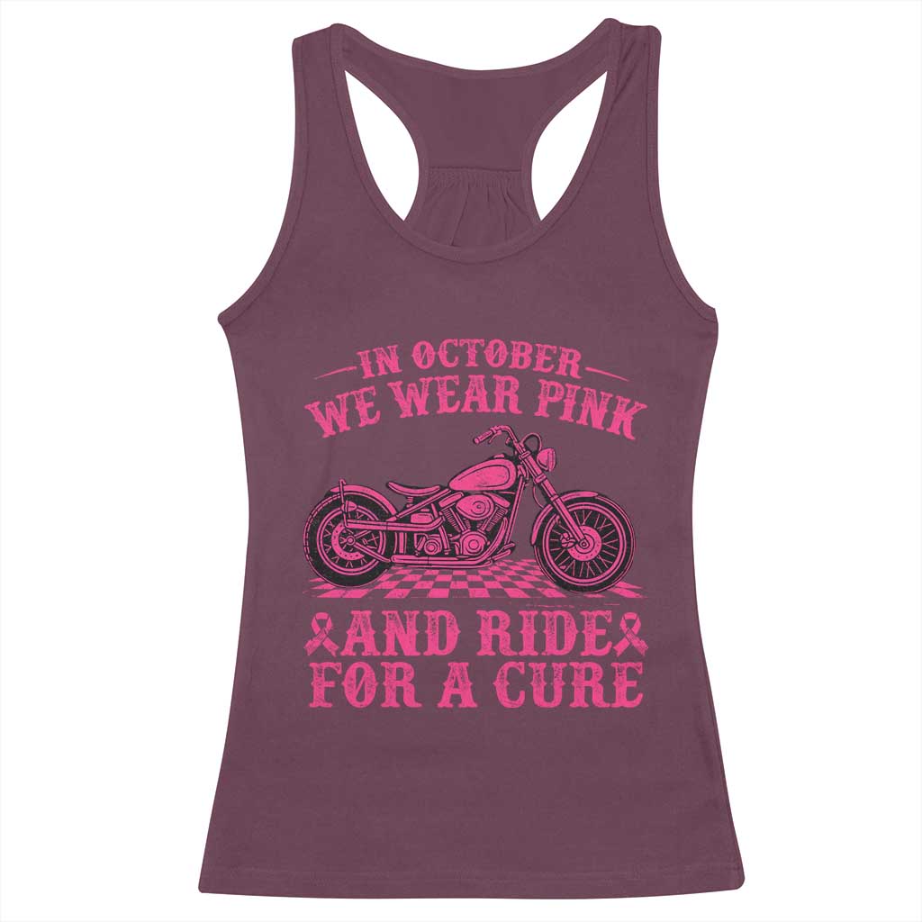 Breast Cancer Motorcycle Racerback Tank Top In October We Wear Pink Ride For A Cure - Wonder Print Shop