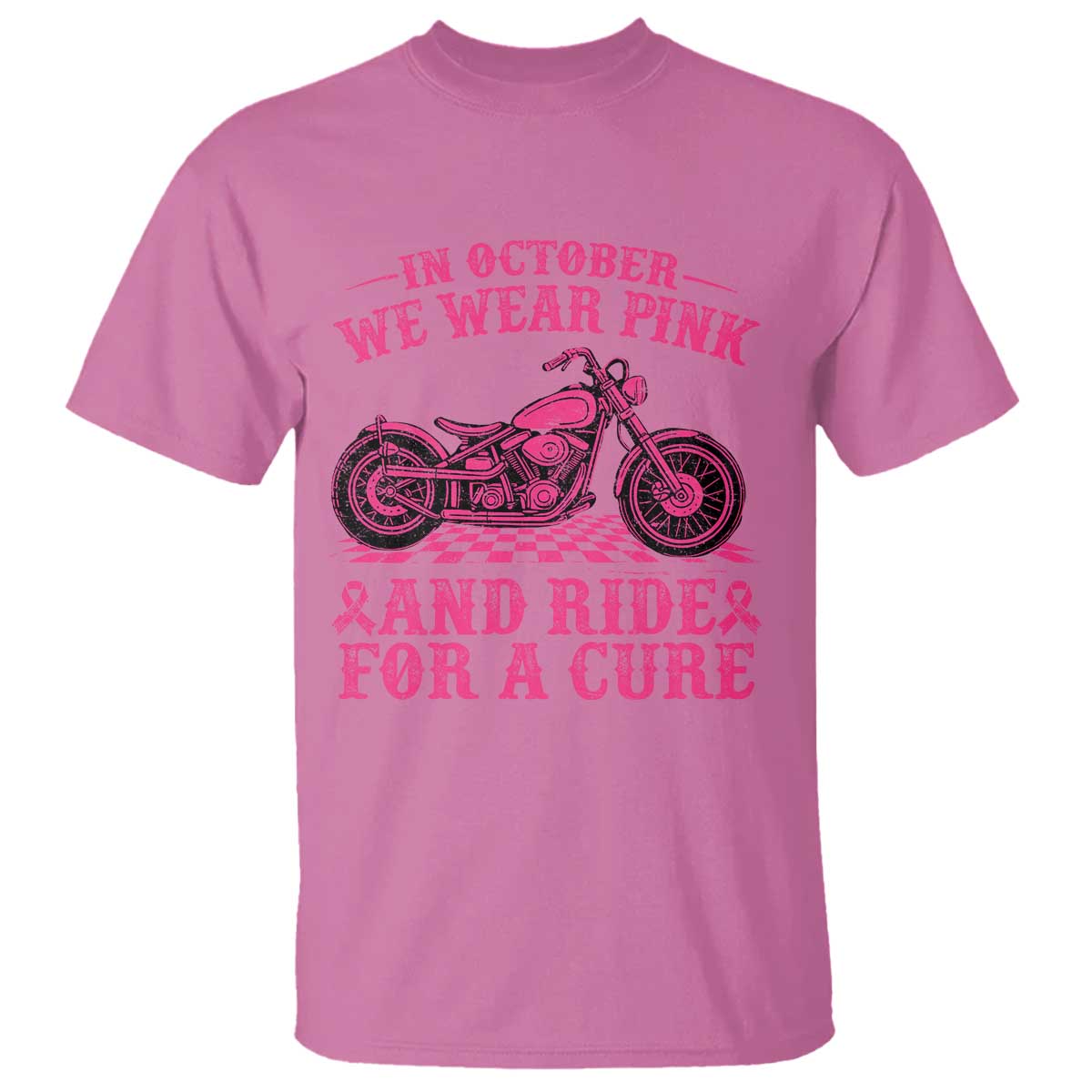 Breast Cancer Motorcycle T Shirt In October We Wear Pink Ride For A Cure - Wonder Print Shop