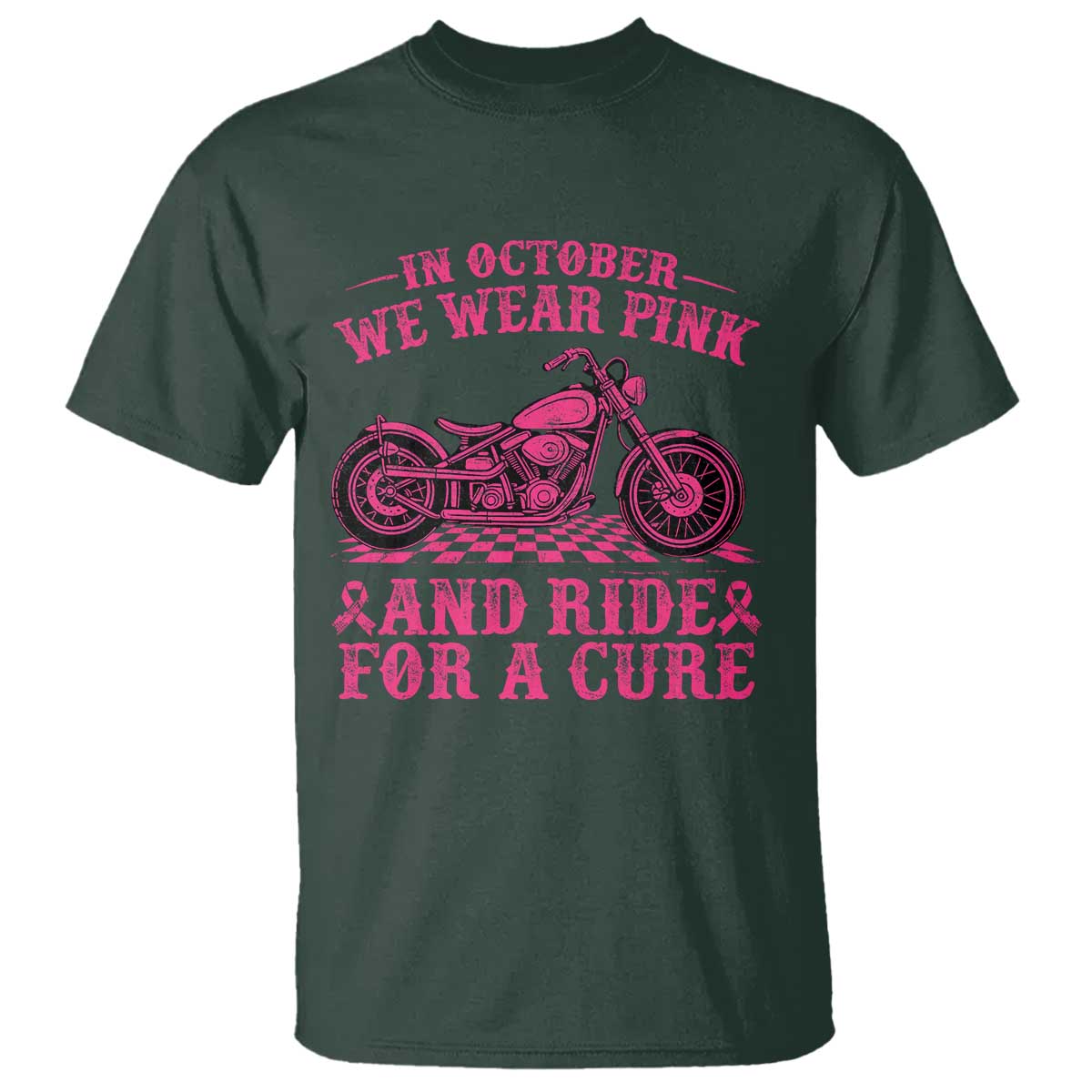 Breast Cancer Motorcycle T Shirt In October We Wear Pink Ride For A Cure - Wonder Print Shop