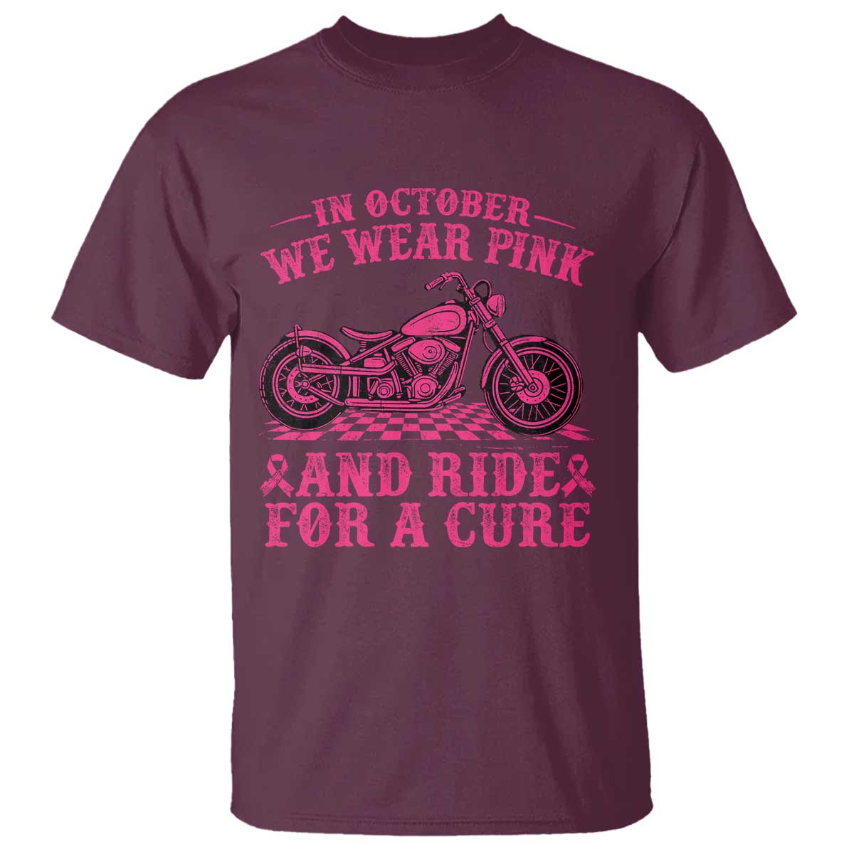 Breast Cancer Motorcycle T Shirt In October We Wear Pink Ride For A Cure - Wonder Print Shop